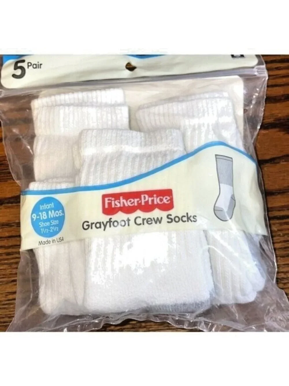 Kids Unisex Fisher-Price Infant 5-Pr Grayfoot Crew Socks 9-18 Mos White
